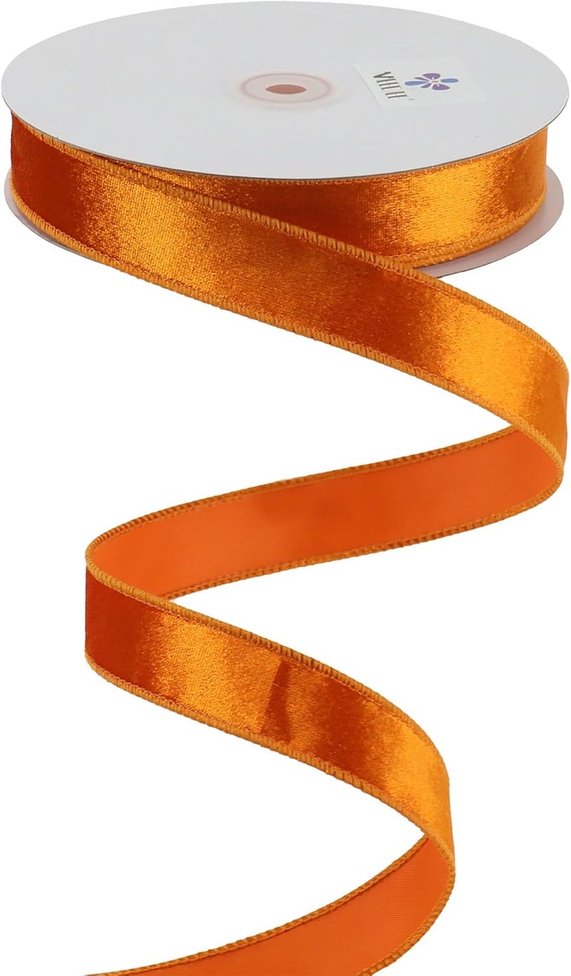 Meedee 1 inch Orange Velvet Wired Ribbon with 25 Yards Spool Crushed Velvet Ribbon for Christmas Tree, Fall Wreaths Supplies, Tree Topper Bows, Garlands - Image 1